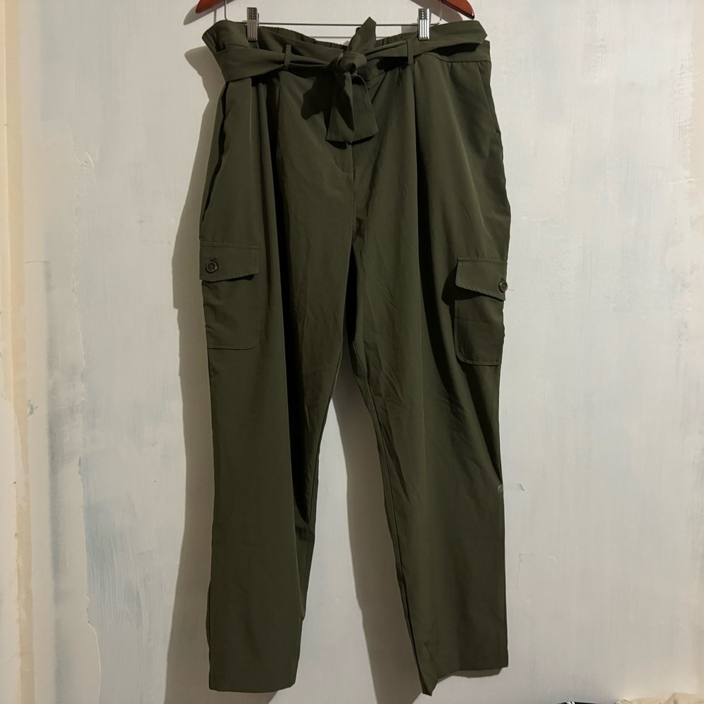 Calvin Klein Olive Green Paperbag Waist Cargo Pants
